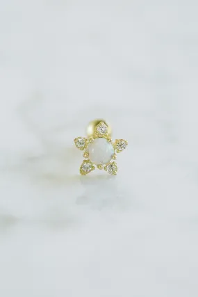 14K Gold Opal CZ or Genuine Diamond Flower Forward Helix Cartilage Tragus Inner Conch Internally Threaded Earring Labret