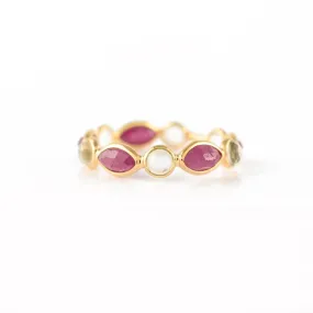 14K Gold Ruby & Rainbow Moonstone Eternity Band