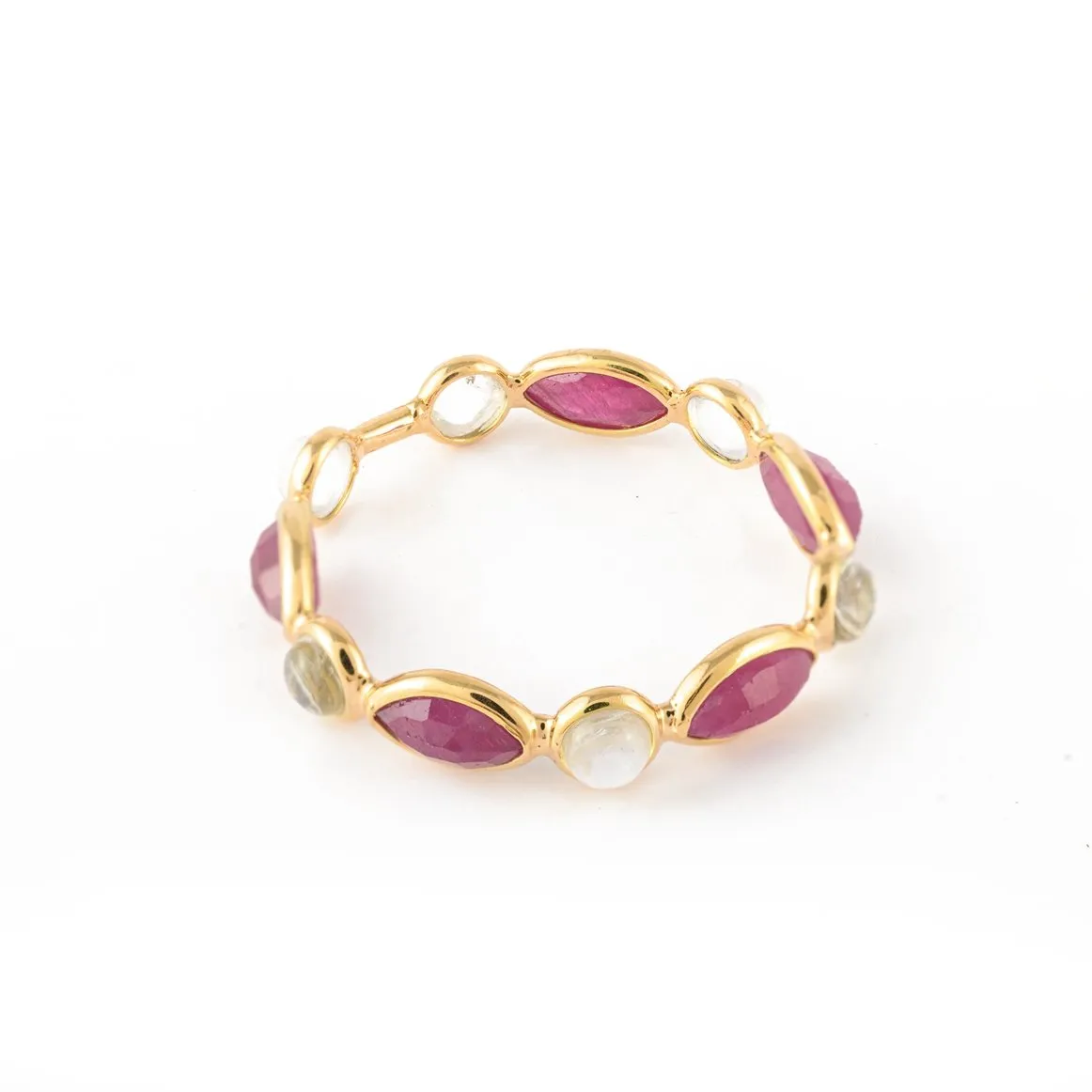 14K Gold Ruby & Rainbow Moonstone Eternity Band