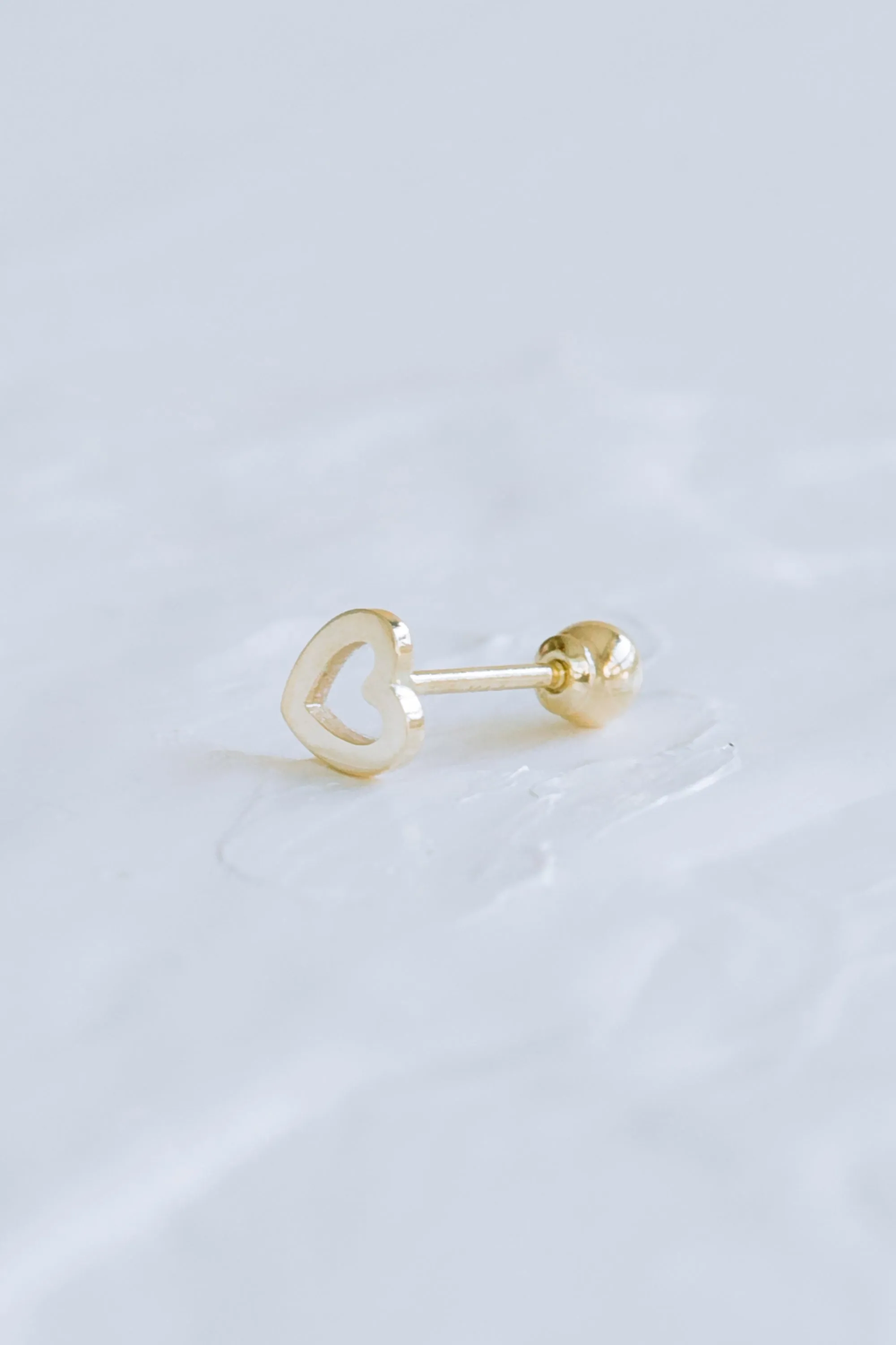 14K Real Solid Gold Forward Helix Cartilage Tragus Inner Conch Bold Cute Heart Ear Post Stud Earring Barbell Piercing For Women Jewelry