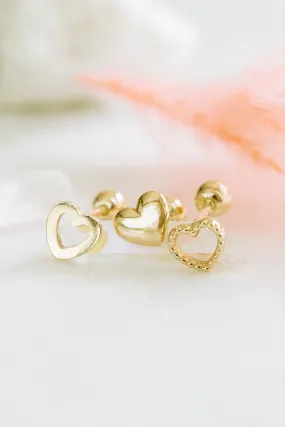 14K Real Solid Gold Forward Helix Cartilage Tragus Inner Conch Bold Cute Heart Ear Post Stud Earring Barbell Piercing For Women Jewelry