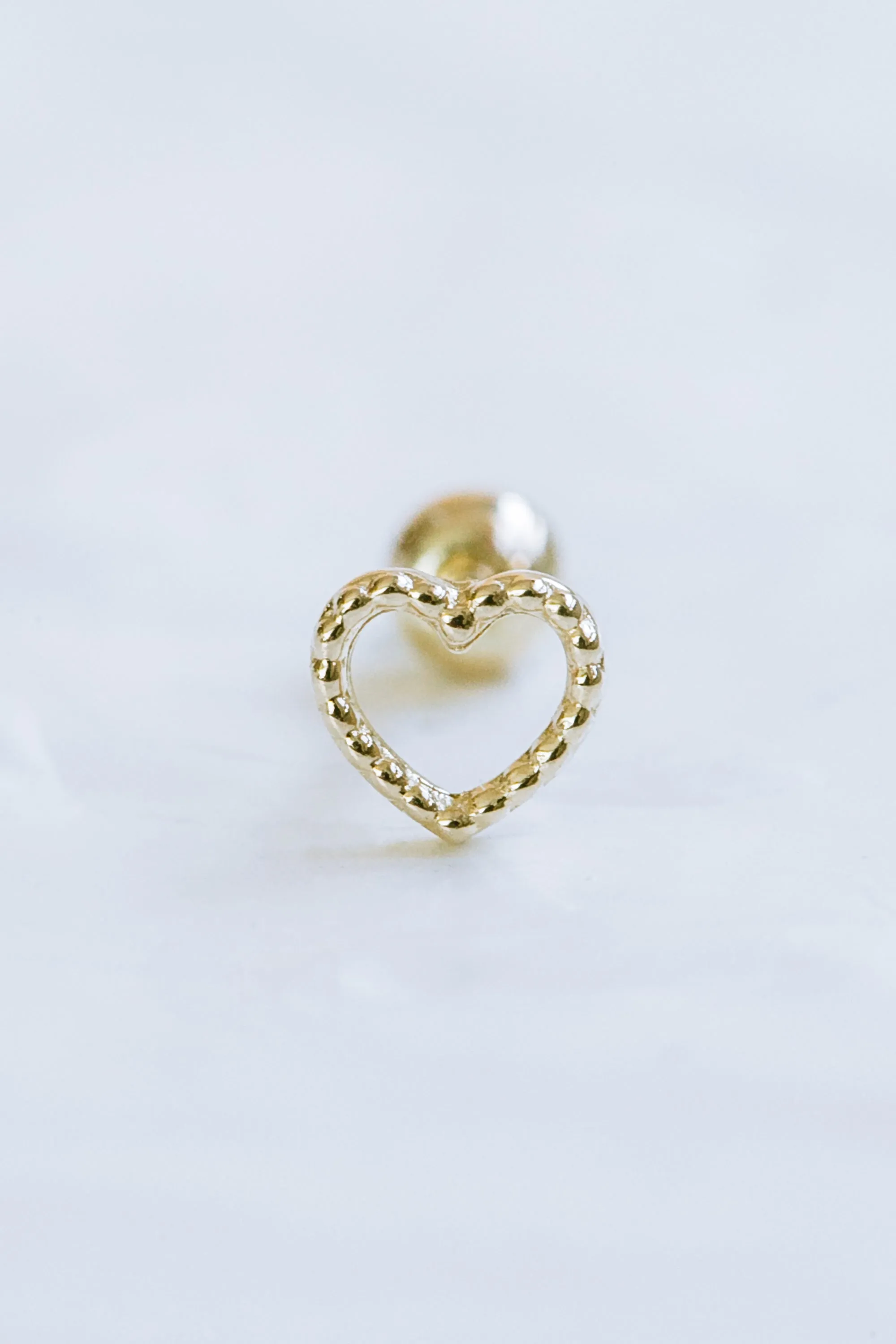 14K Real Solid Gold Forward Helix Cartilage Tragus Inner Conch Bold Cute Heart Ear Post Stud Earring Barbell Piercing For Women Jewelry