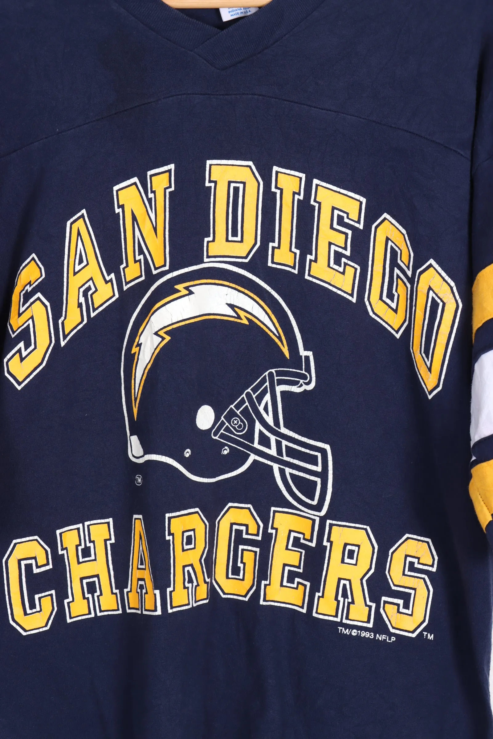 1993 Vintage San Diego Chargers NFL Football V-Neck Tee (XL)