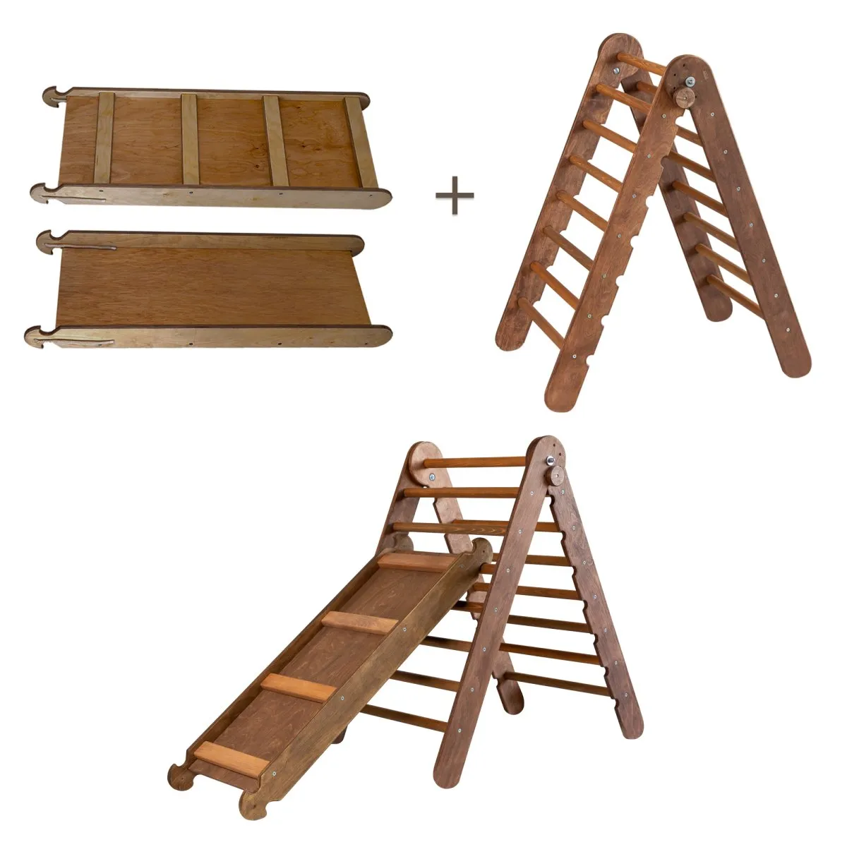 2-in-1 Montessori Climbing Set: Triangle Ladder   Slide Board/Ramp | Beige