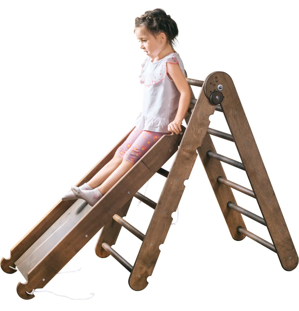 2-in-1 Montessori Climbing Set: Triangle Ladder   Slide Board/Ramp | Beige