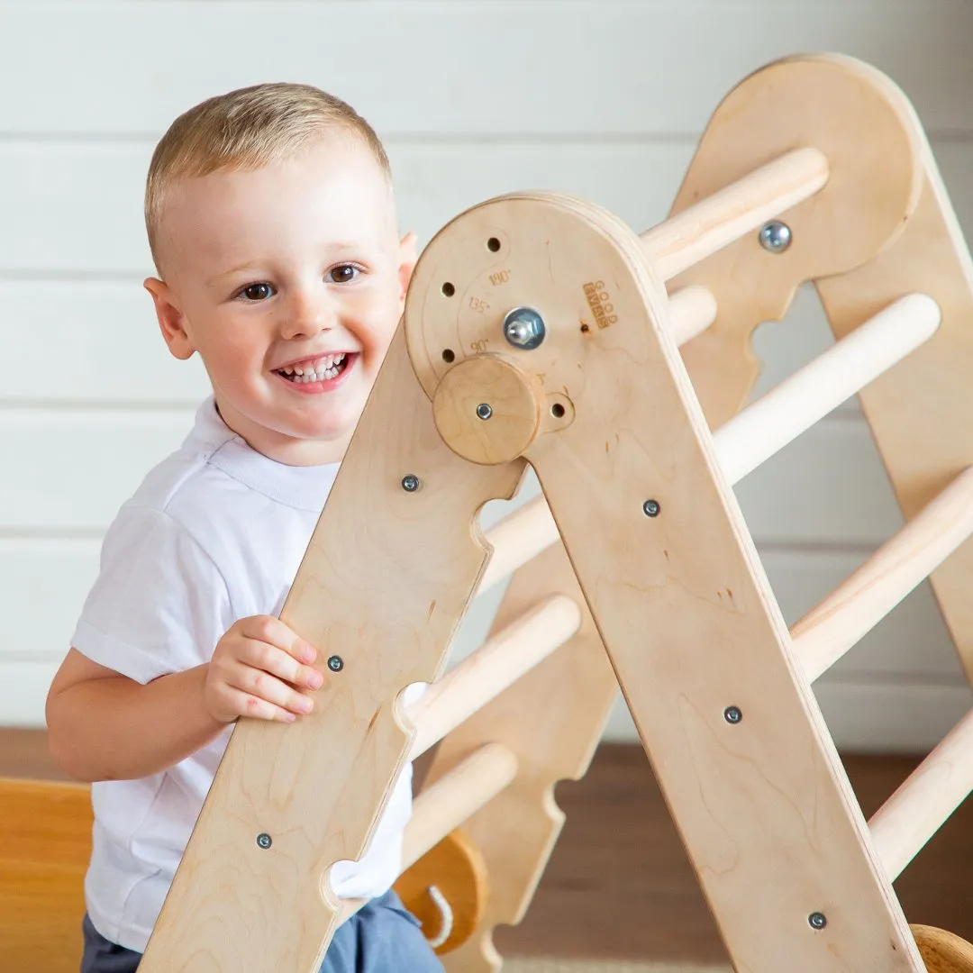 2-in-1 Montessori Climbing Set: Triangle Ladder   Slide Board/Ramp | Beige