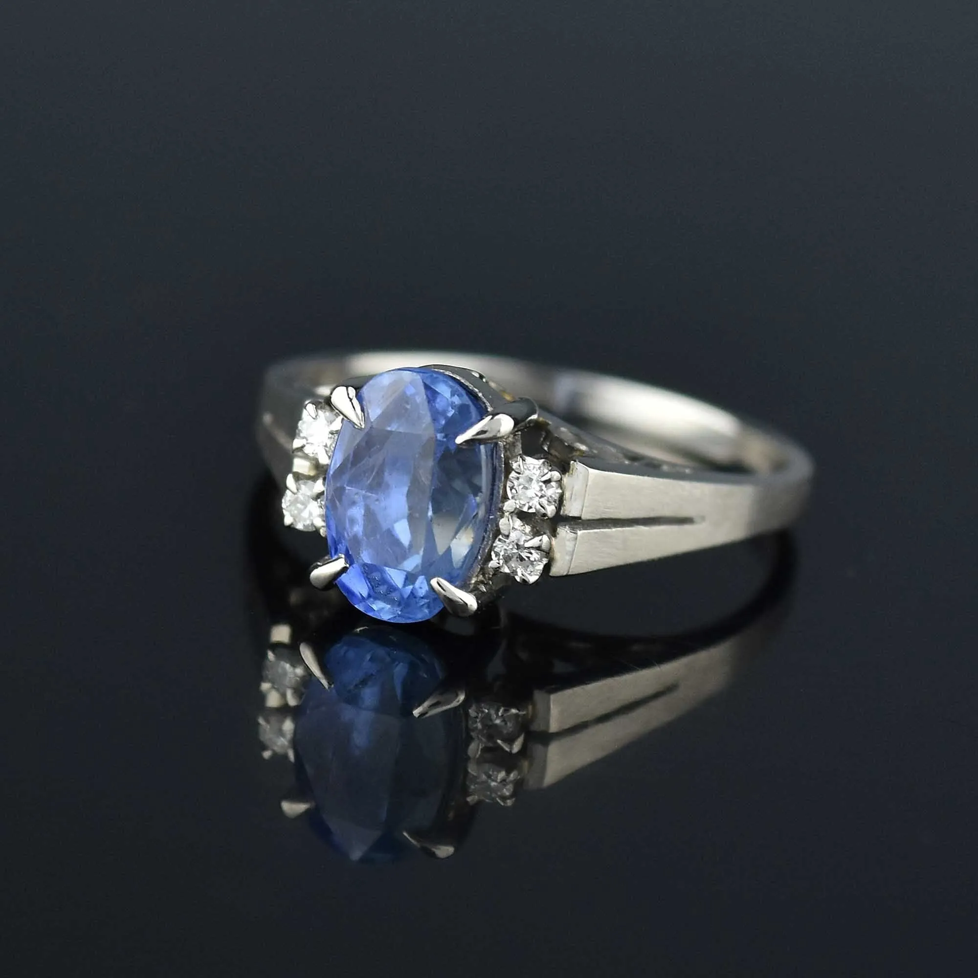 2nd Payment Vintage Platinum Diamond Natural Blue Sapphire Ring