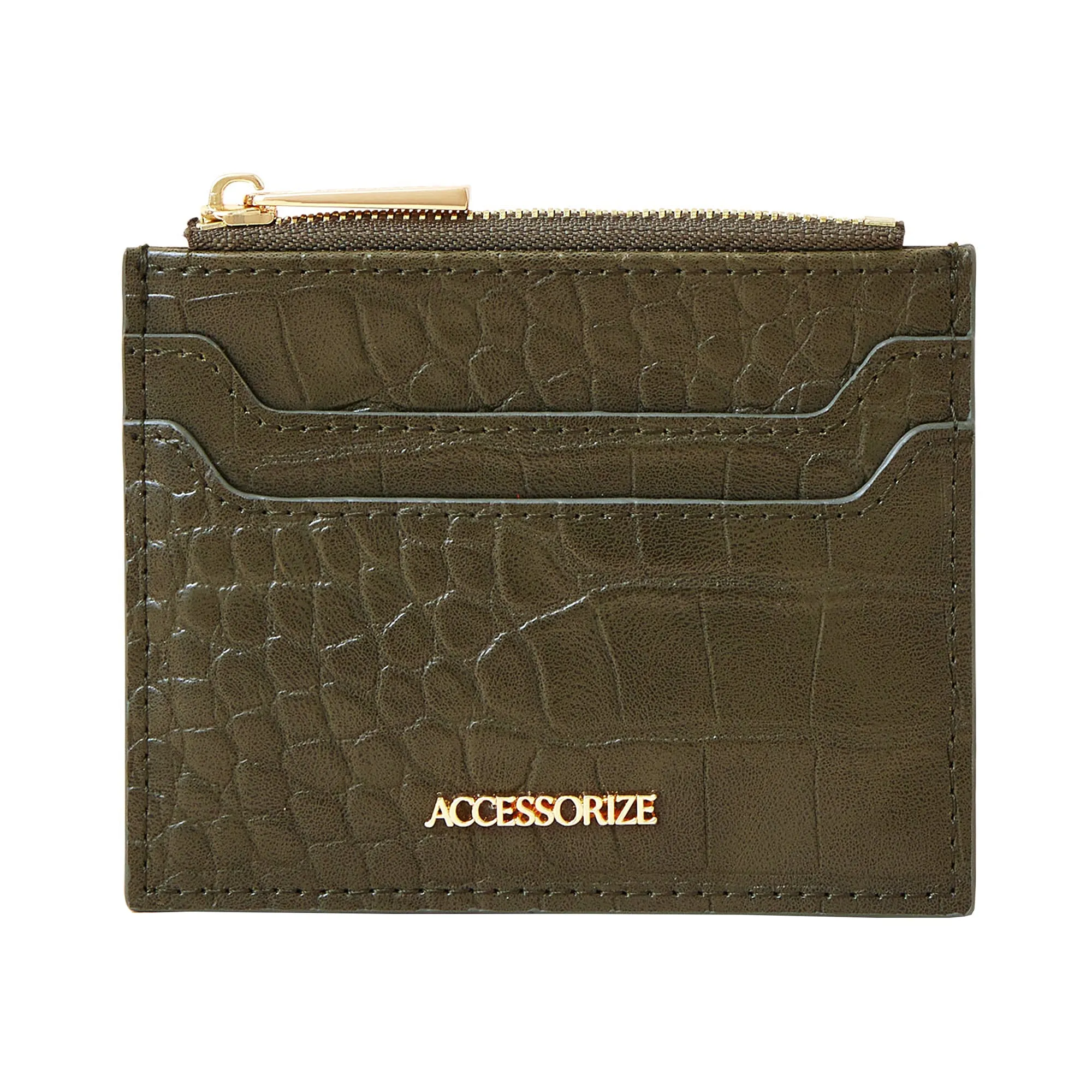 Accessorize London Women'S Faux Leather Khaki Embroidered Cardholder