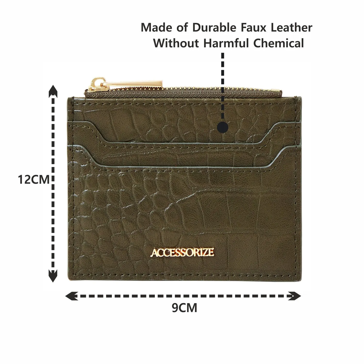 Accessorize London Women'S Faux Leather Khaki Embroidered Cardholder