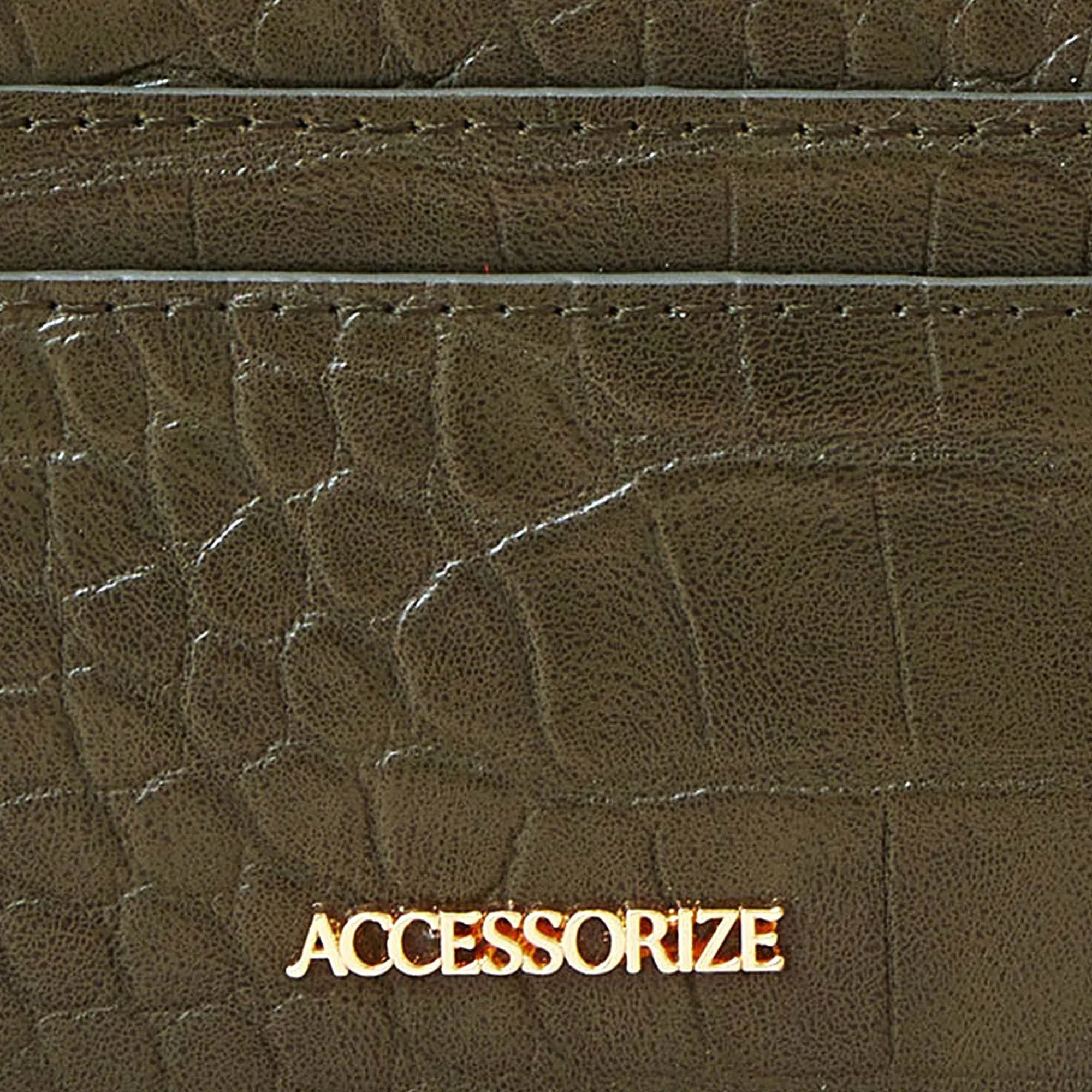 Accessorize London Women'S Faux Leather Khaki Embroidered Cardholder