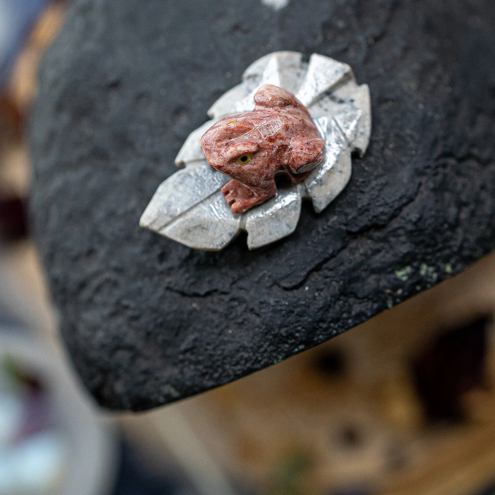 Adorable Spring Frog on a Lilypad ~ Soapstone Carving