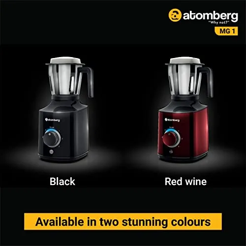 Atomberg MG1 Mixer Grinder with BLDC Motor, Slow Mode & Advanced Safety Features, 3 Jars and Chopper (Red Wine)