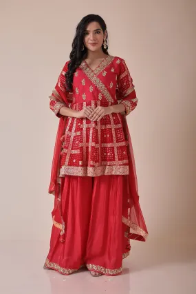 Bandhej Silk Suit with Gota Patti and Zardozi work