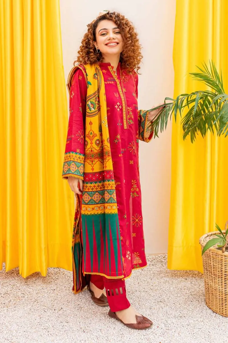 Batik Embroidered Linen Three Piece (BT-01)