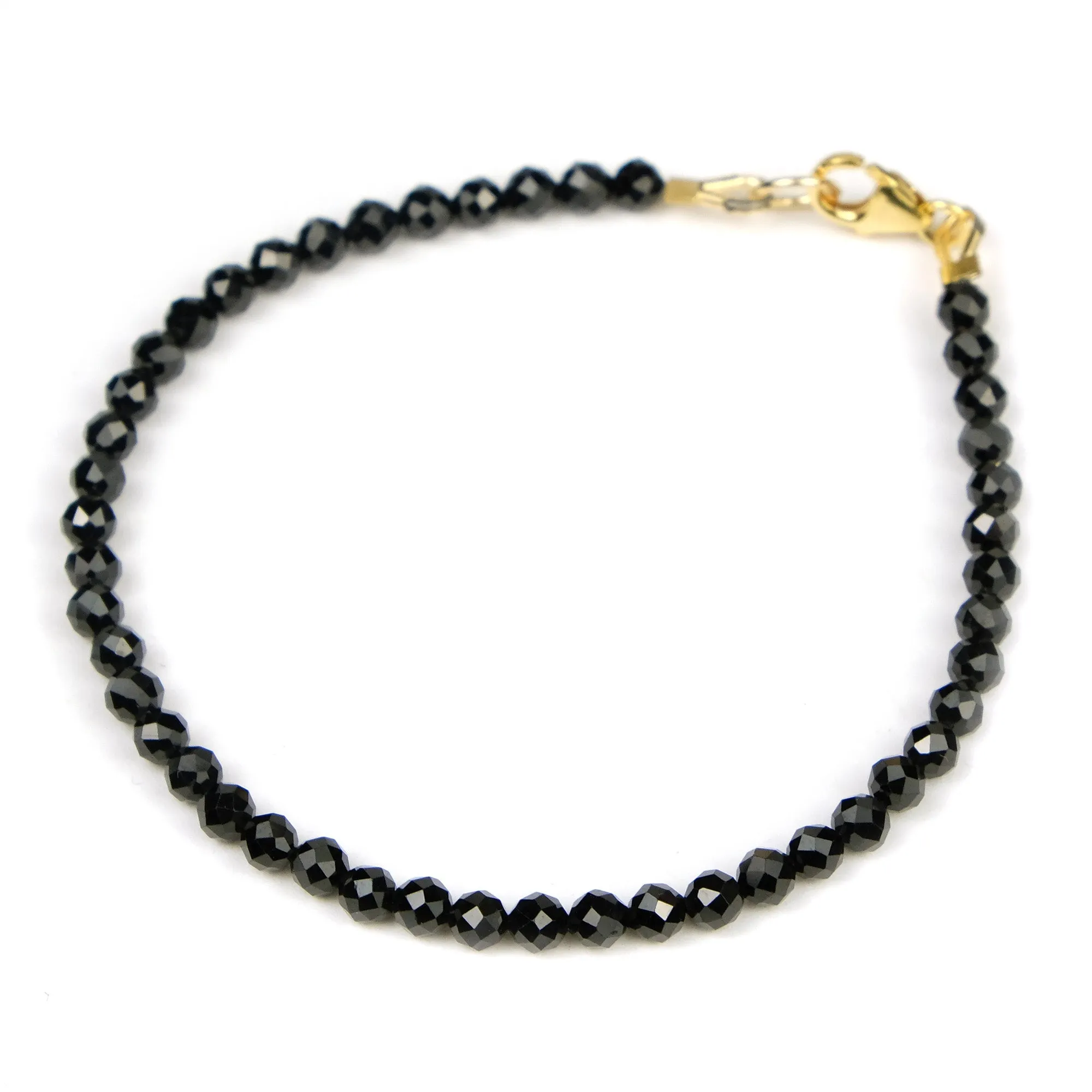 Black Tourmaline 3mm Faceted Round Bracelet with Gold Filled Trigger Clasp