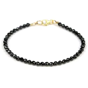 Black Tourmaline 3mm Faceted Round Bracelet with Gold Filled Trigger Clasp