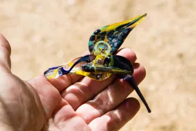 Blue & Yellow Glass Hummingbird with Infused Ash