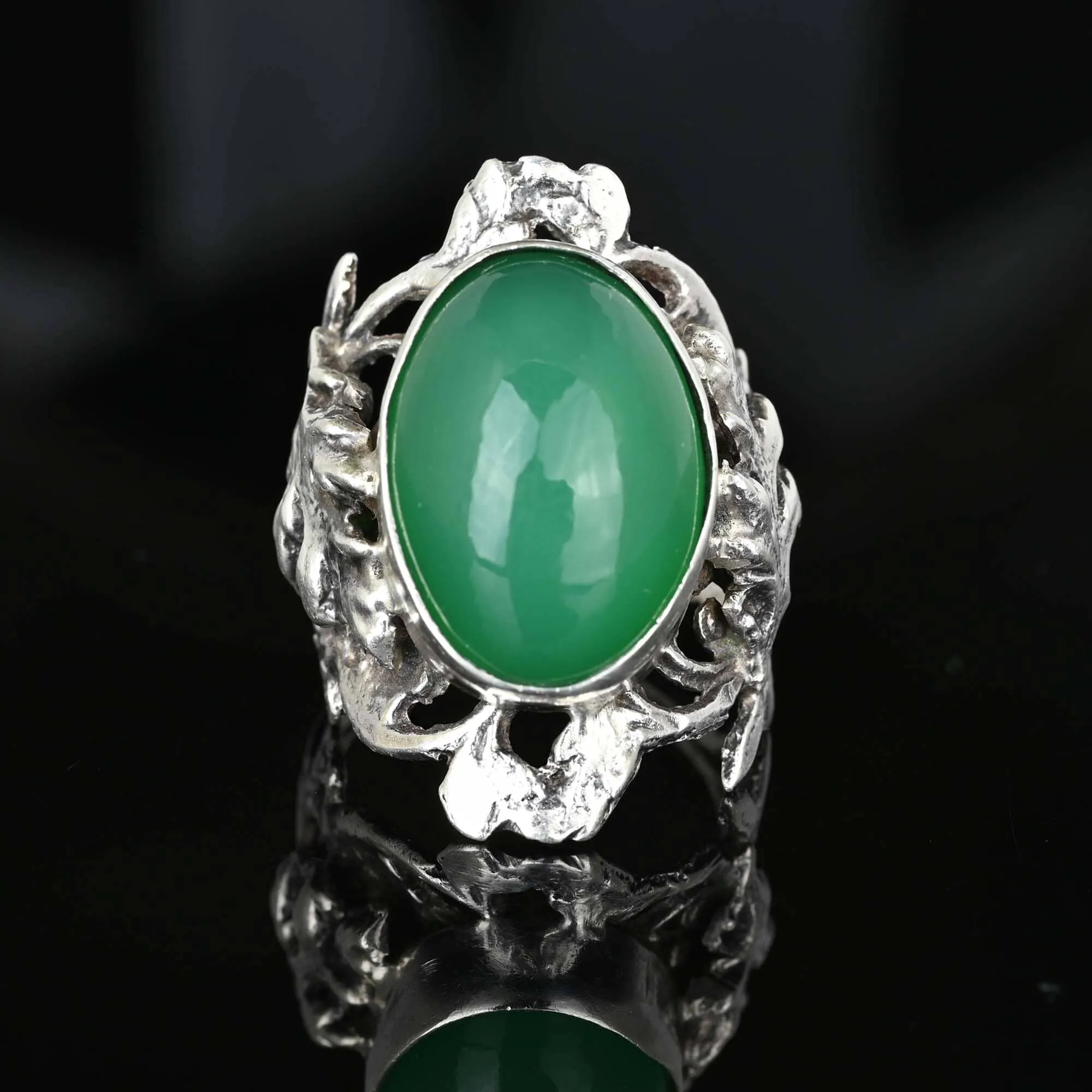 Bold Silver Arts & Crafts Style Chrysoprase Ring