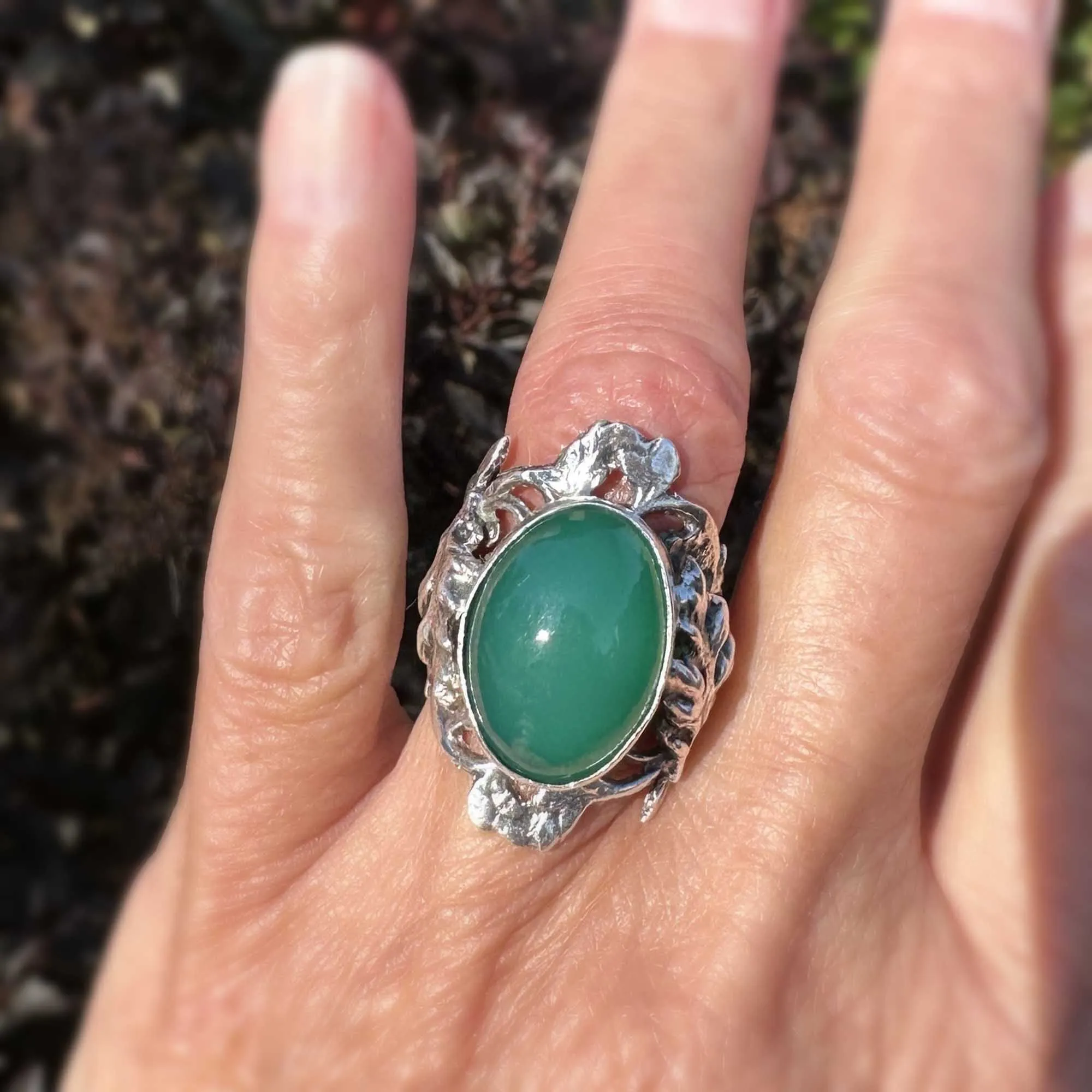 Bold Silver Arts & Crafts Style Chrysoprase Ring