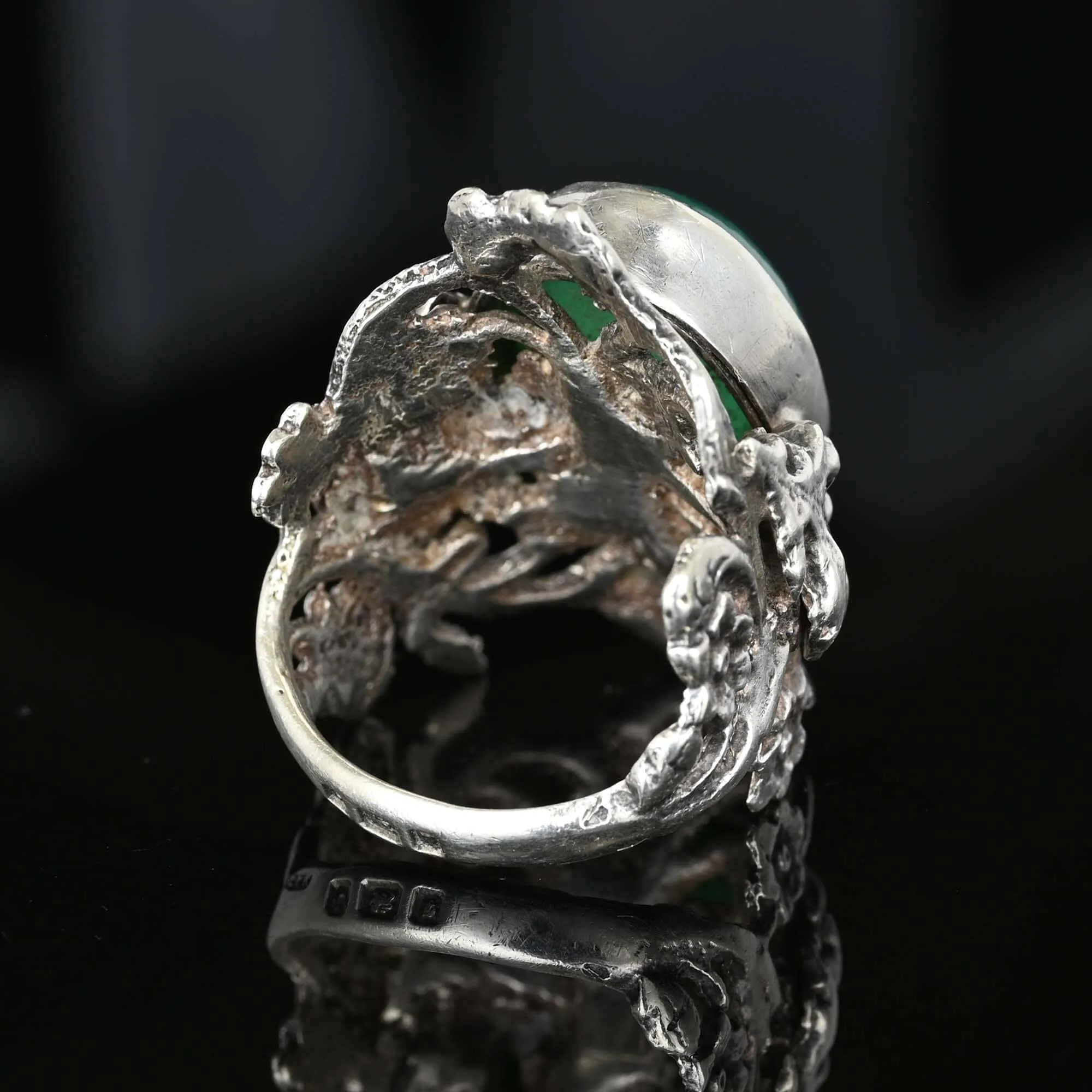 Bold Silver Arts & Crafts Style Chrysoprase Ring