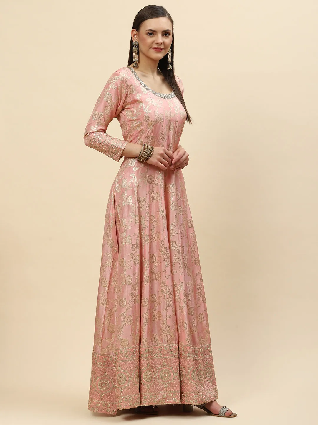 Brocade Embroidered Banarasi Handloom Kurta With Churidar & Dupatta