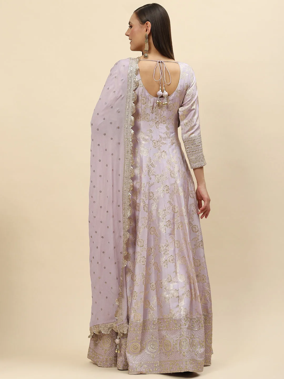 Brocade Embroidered Banarasi Handloom Kurta With Churidar & Dupatta