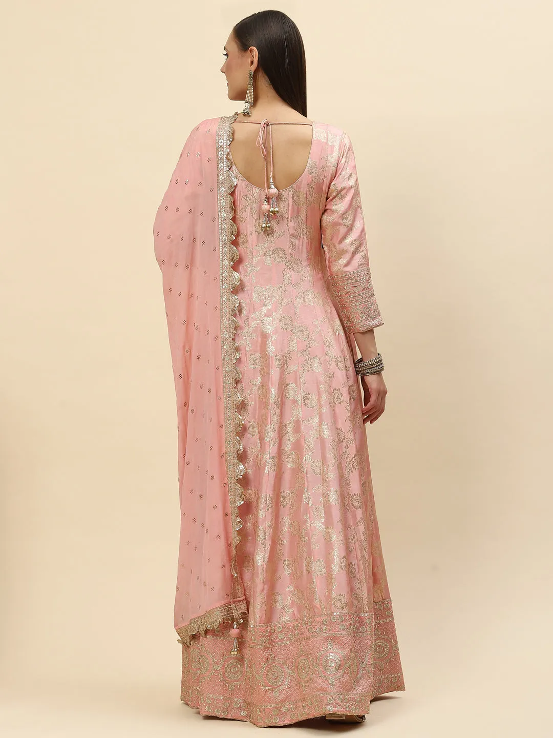 Brocade Embroidered Banarasi Handloom Kurta With Churidar & Dupatta