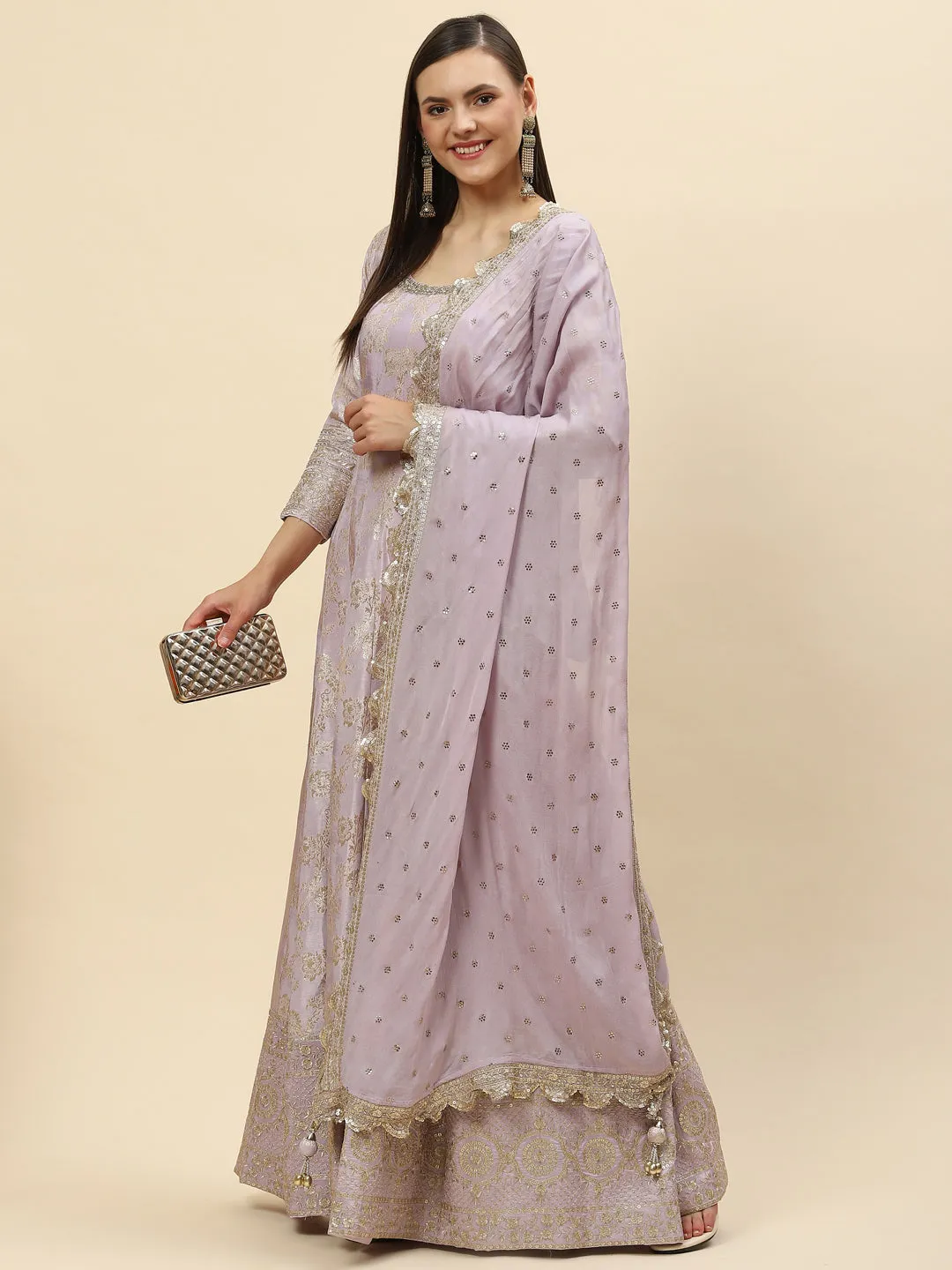 Brocade Embroidered Banarasi Handloom Kurta With Churidar & Dupatta