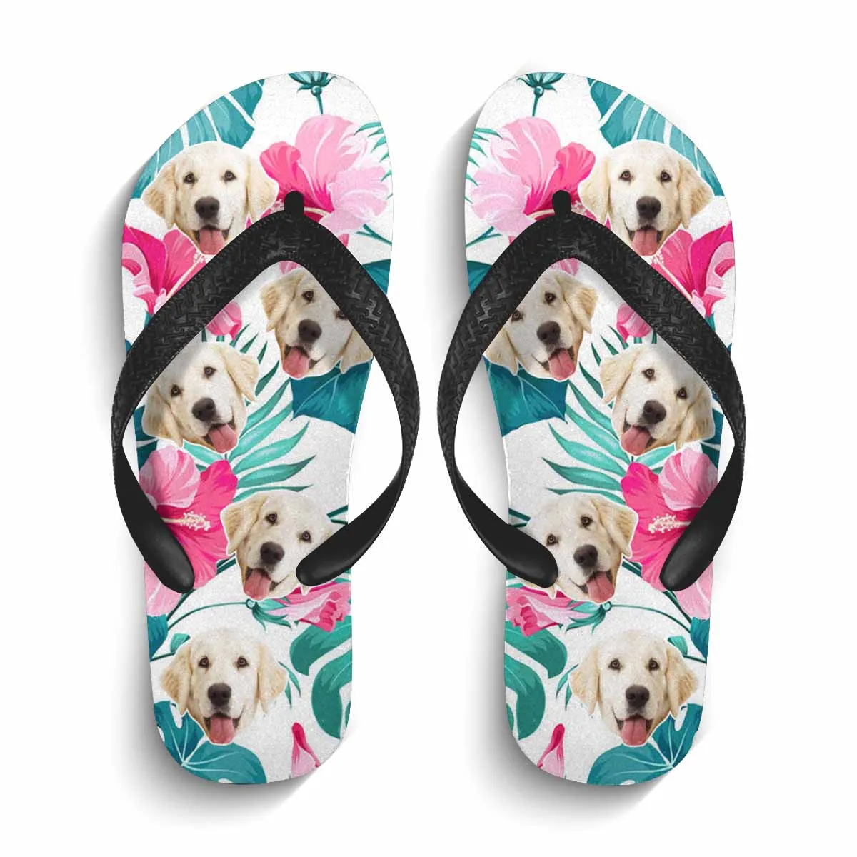 Custom Photo Pet Flower Flip Flops For Both Man And Woman Funny Gift For Vacation,Wedding Ideas For Guests