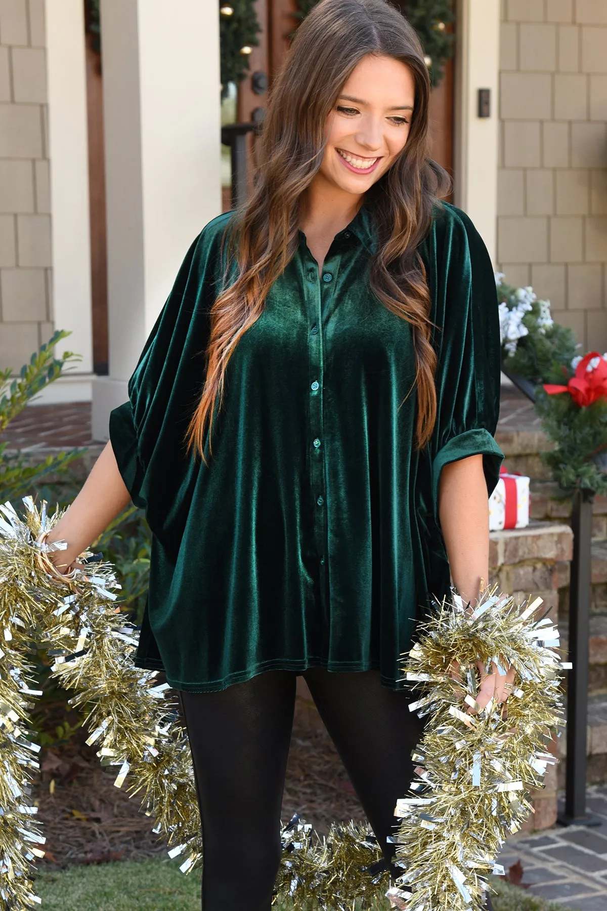 DREAMING OF YOU VELVET TOP -FOREST