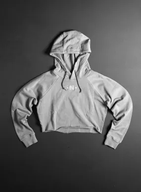 EMB CROP HOODIE - GREY