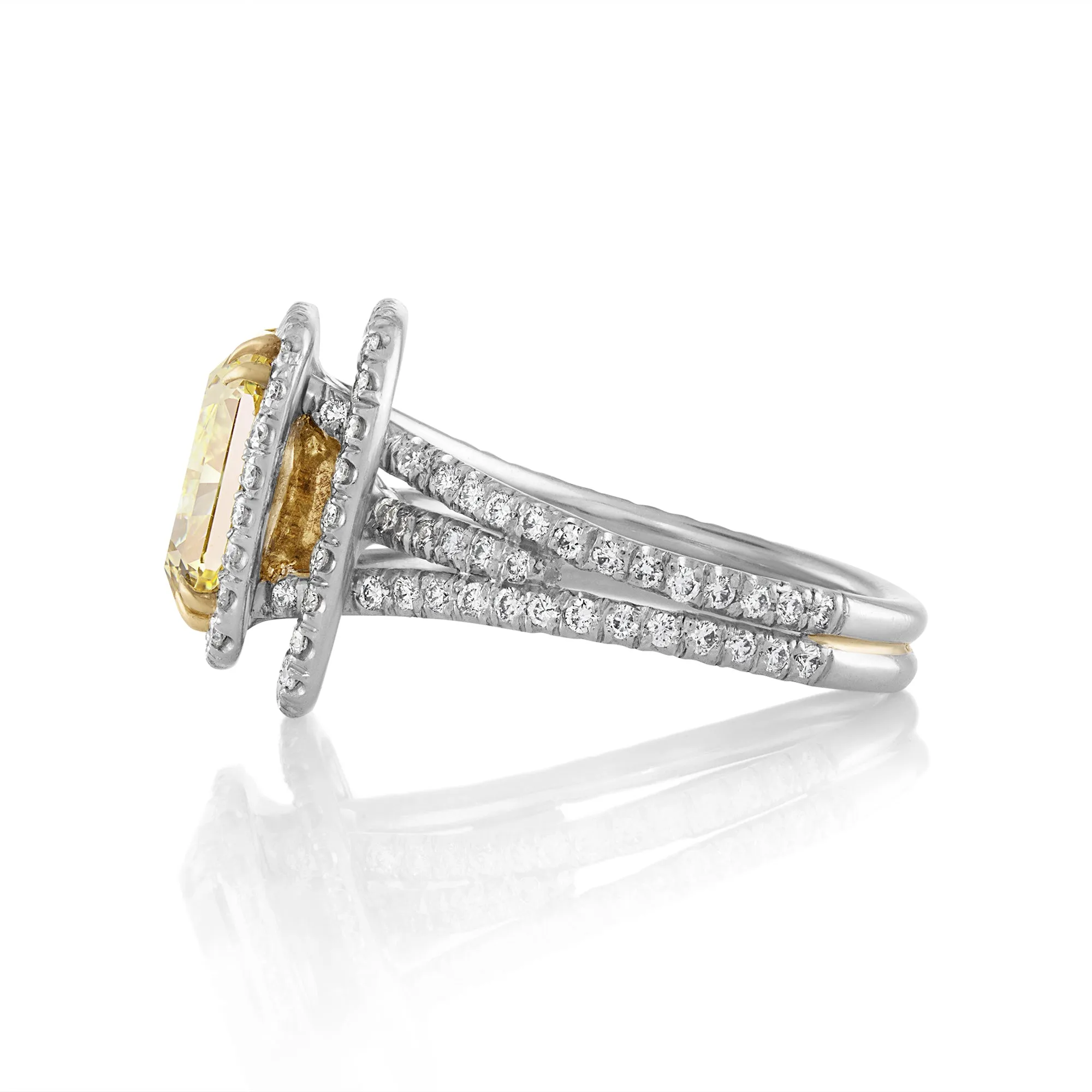 Estate “Canary” 6.03ctw Natural Fancy YELLOW Radiant Cut Diamond Halo Pave 18K Ring