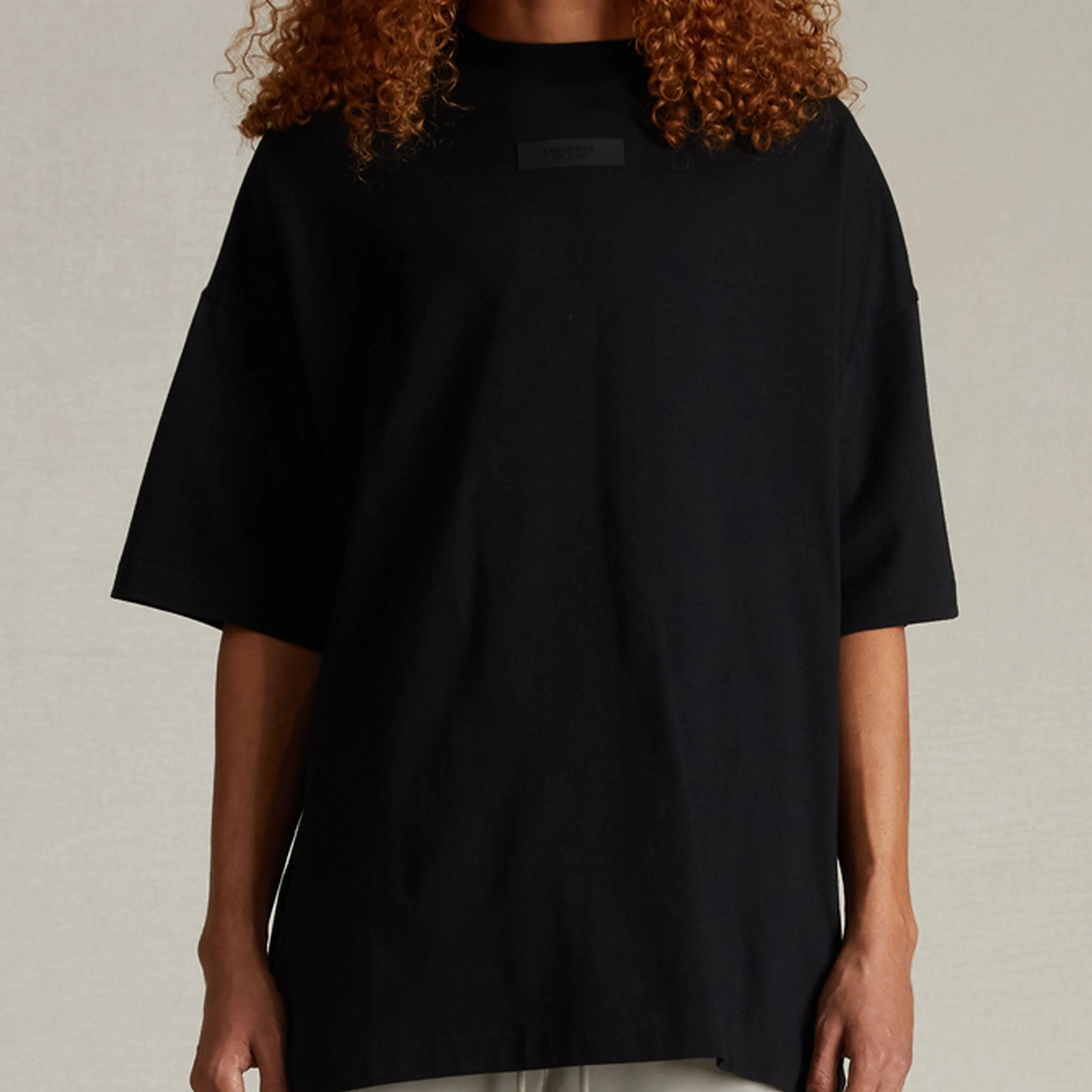 Fear of God Essentials Applique Box Logo Drop Shoulder Tee Black (Oversized)