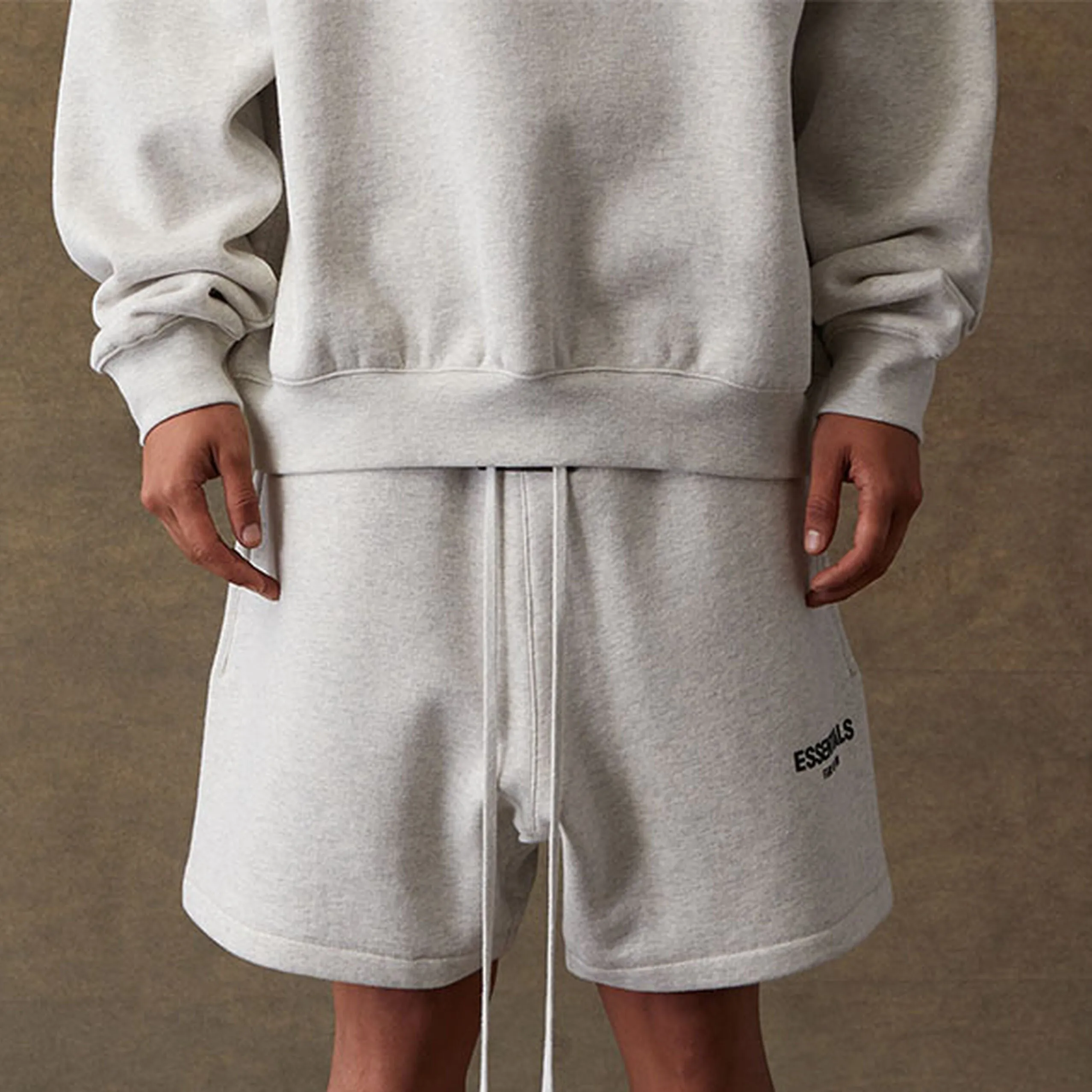 FEAR OF GOD Essentials Felt Logo Sweat Shorts Light Oatmeal