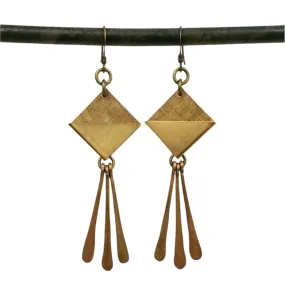 Geometric brass paddle fringe earrings