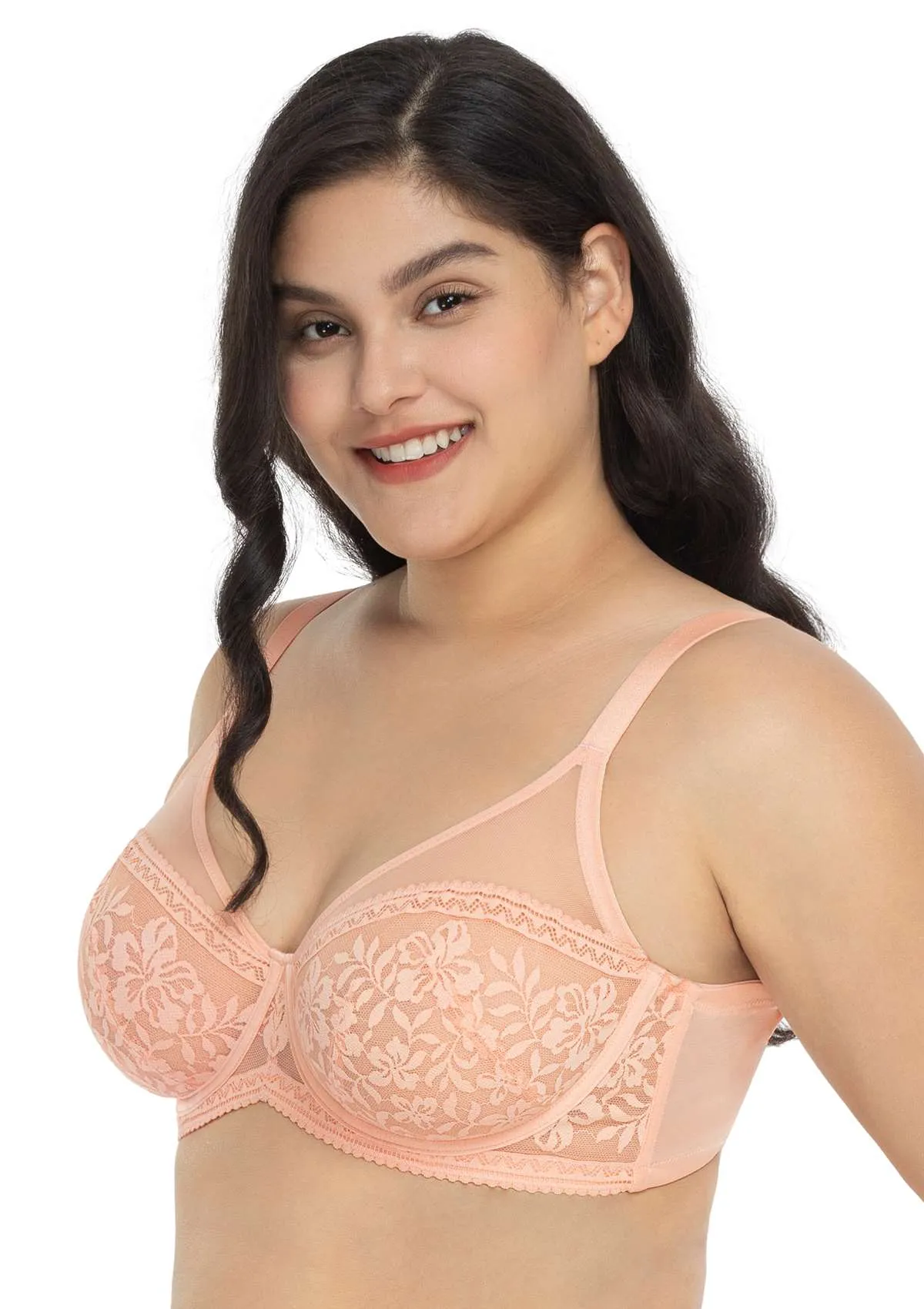 Gladioli Peach Lace Unlined Underwire Bra Set