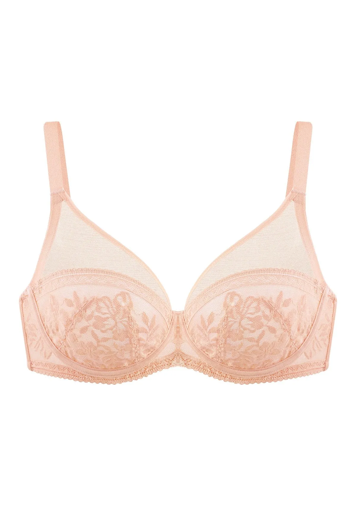 Gladioli Peach Lace Unlined Underwire Bra Set