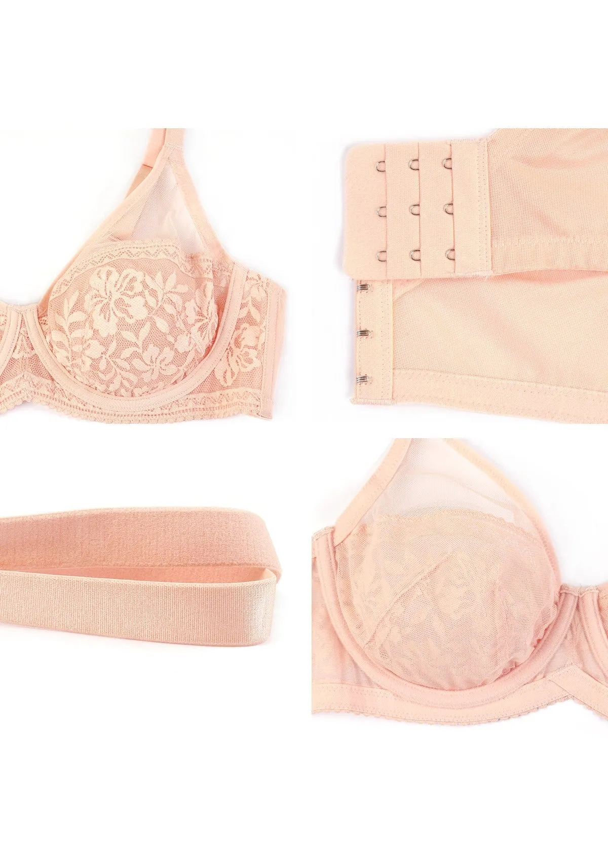 Gladioli Peach Lace Unlined Underwire Bra Set