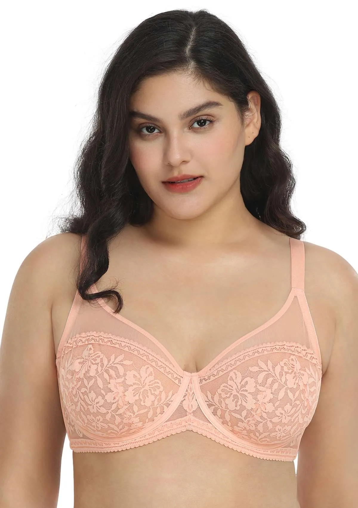 Gladioli Peach Lace Unlined Underwire Bra Set