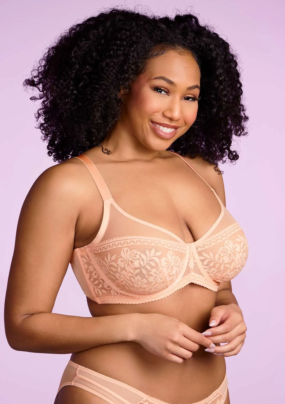 Gladioli Peach Lace Unlined Underwire Bra Set