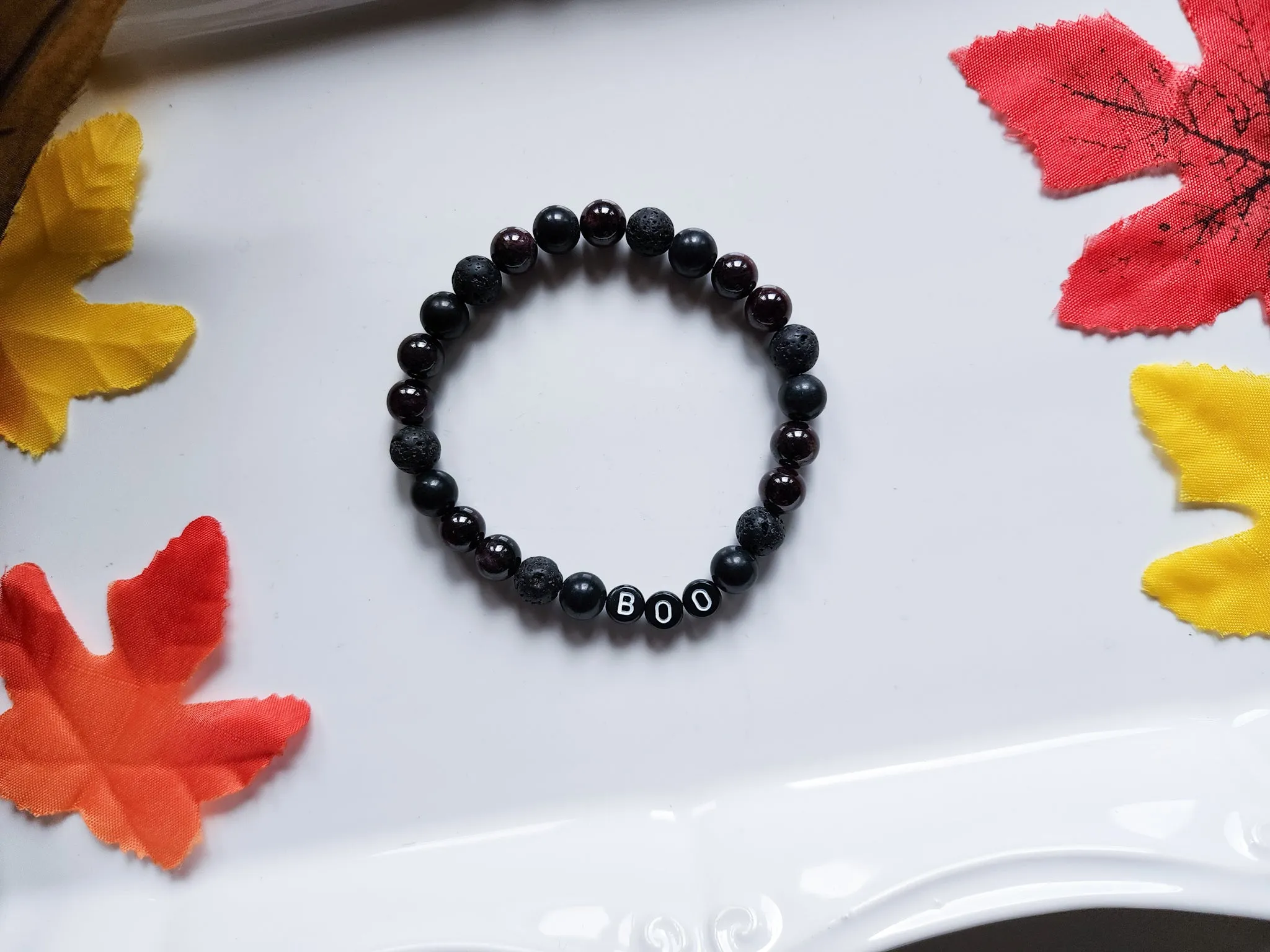 Halloween Collection || BOO Garnet, Onyx & Lava Beaded Bracelet || Reiki Infused