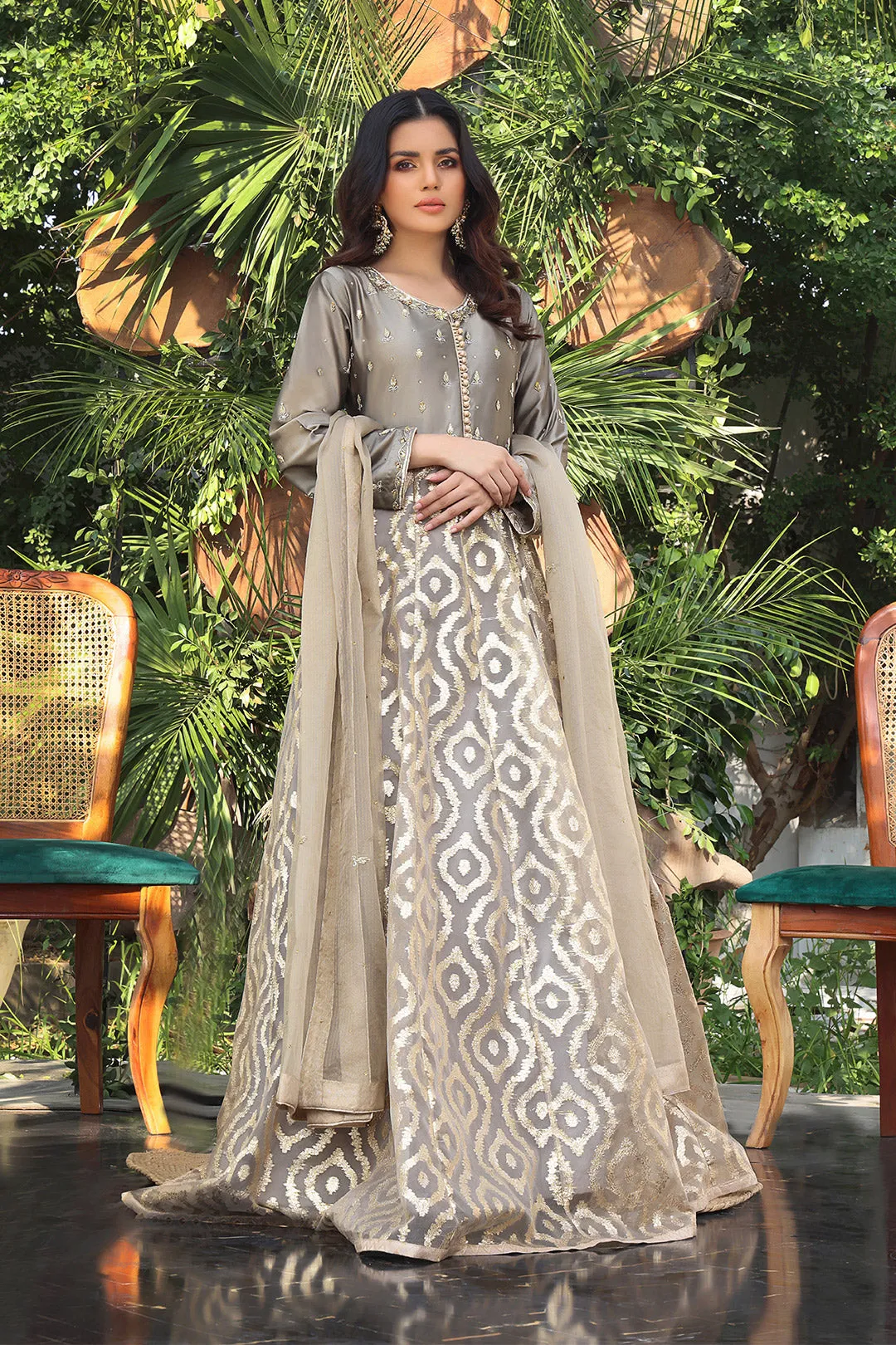 Handwork Embroidered Lychee Silk Long Maxi | ZEENAT | M202221