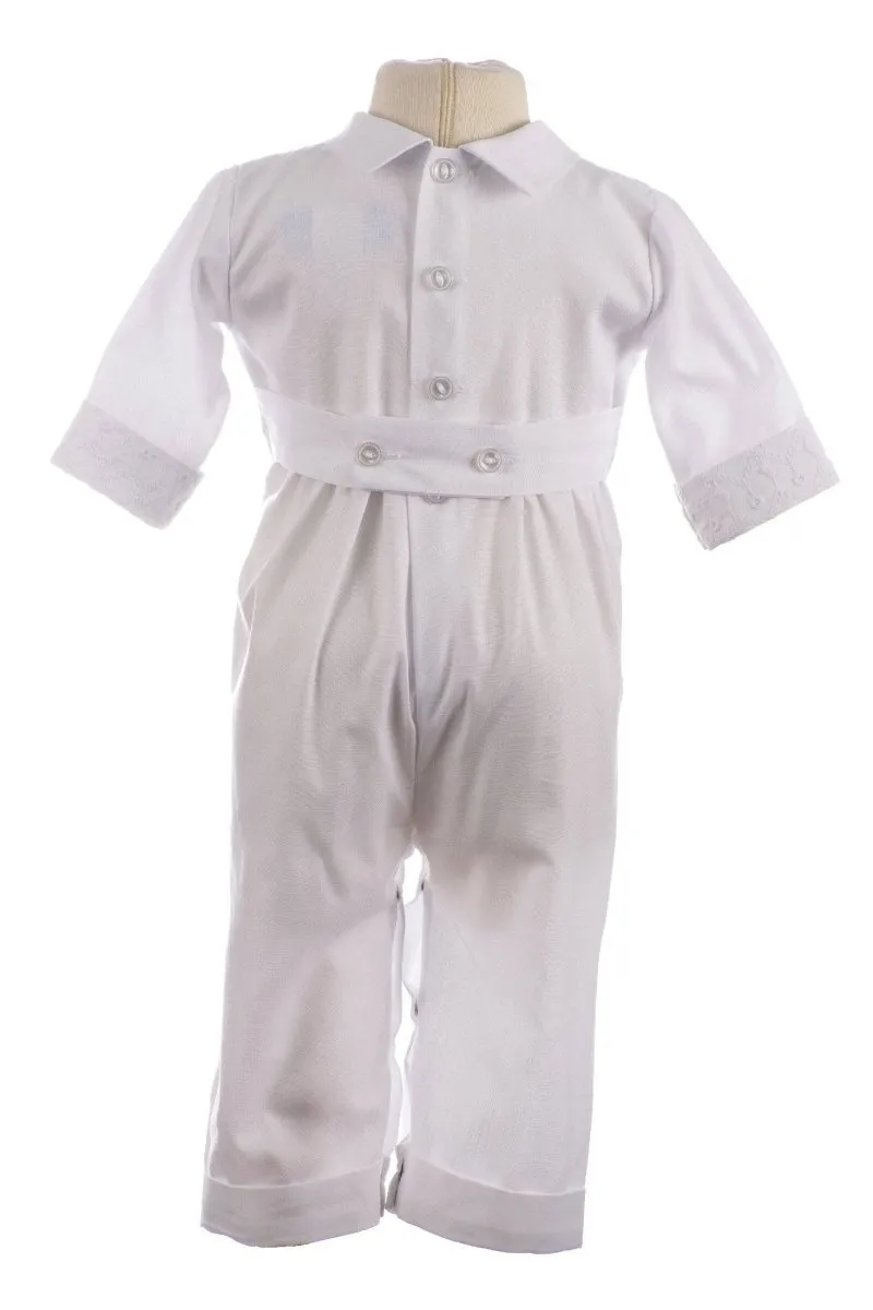 Infants Embroidered Christening Romper with Bow Tie - Grayson