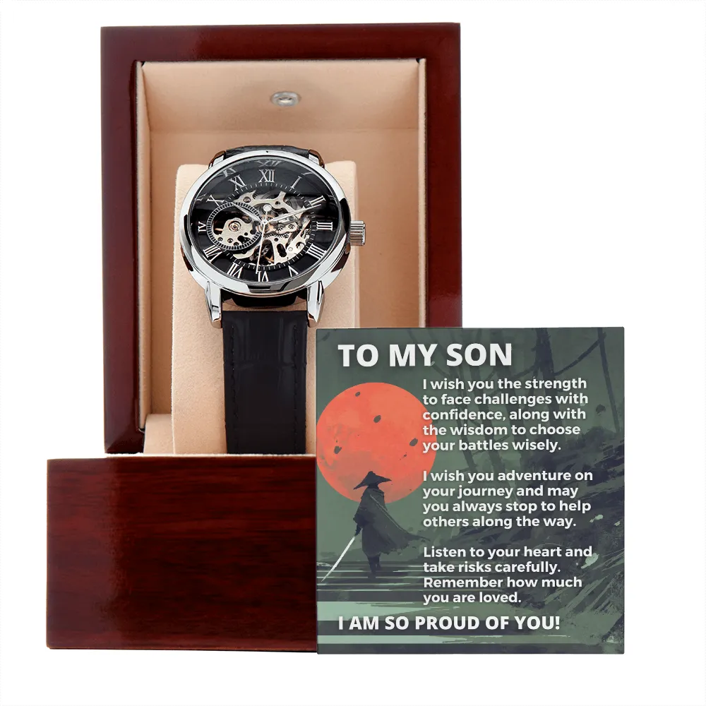 Inspirational Asian Samurai Warrior's Journey To My Son Men Openwork Watch