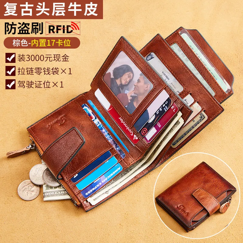 INSTOCK - Men's cowhide leather RFID anti-theft brush driver's