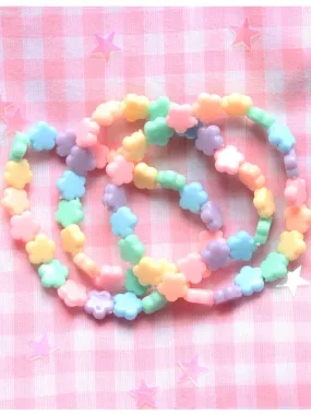 Kawaii Pastel Fairy Kei Kandi Flower Rave Beaded Letter Charm Bracelet Stack(Set of 3)