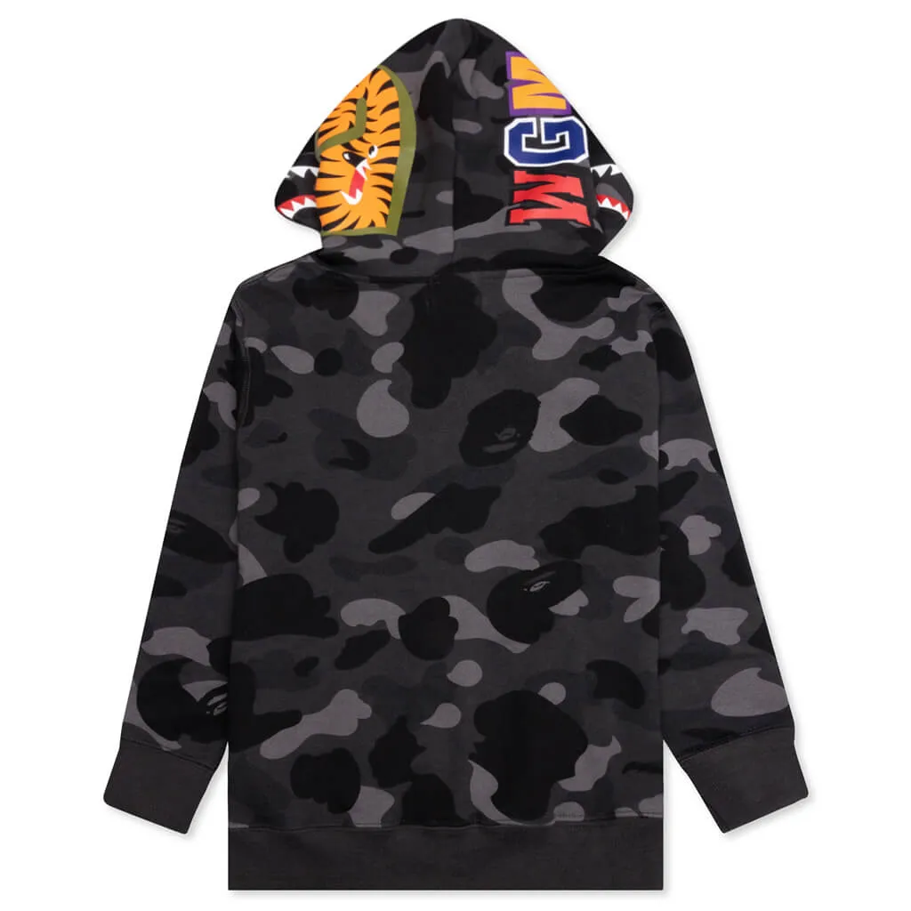 Kids Color Camo Shark Zip Hoodie - Black