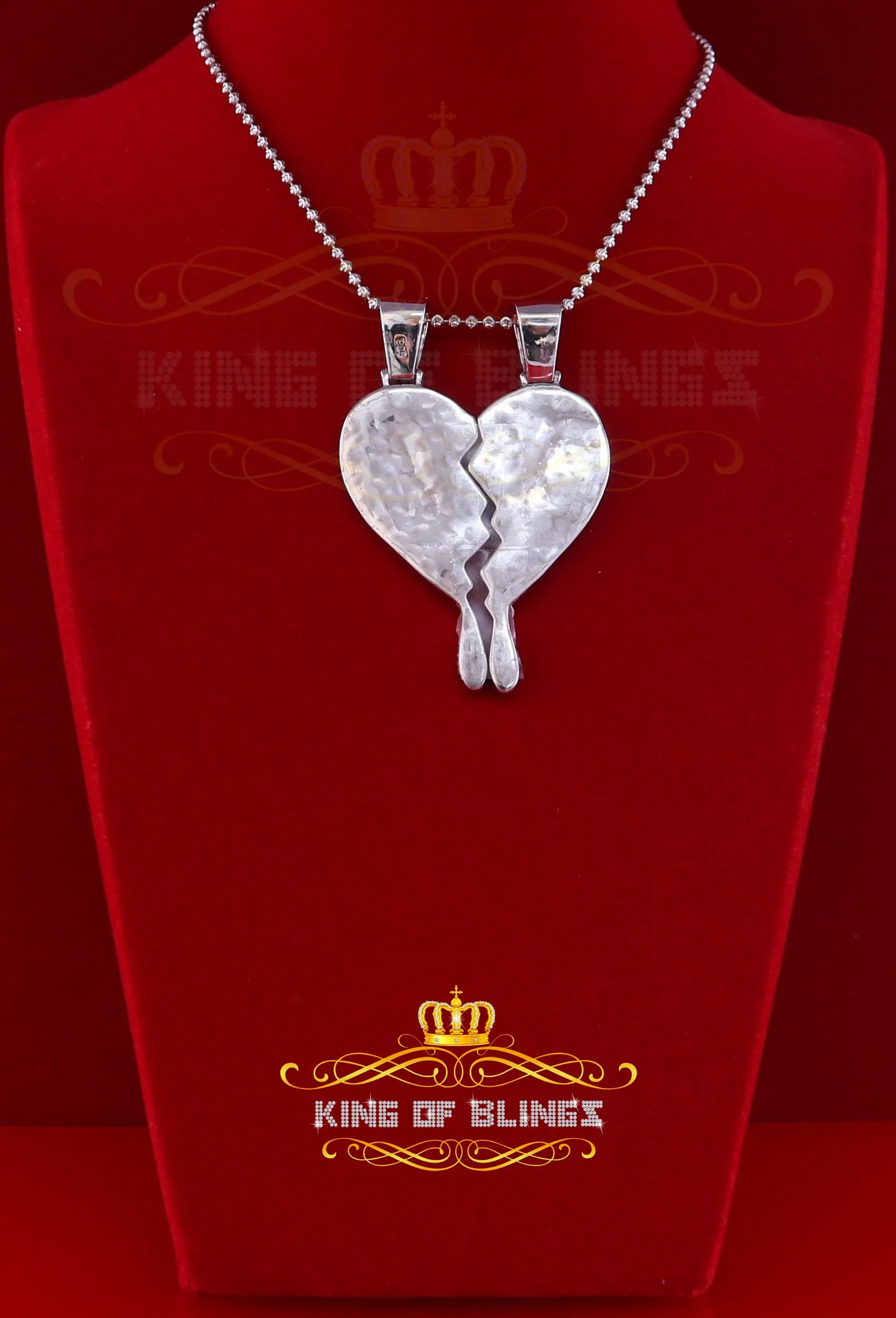 King Of Bling's White 925 Sterling Silver Broken Heart Shape Size Pendant 10.41ct Cubic Zirconia