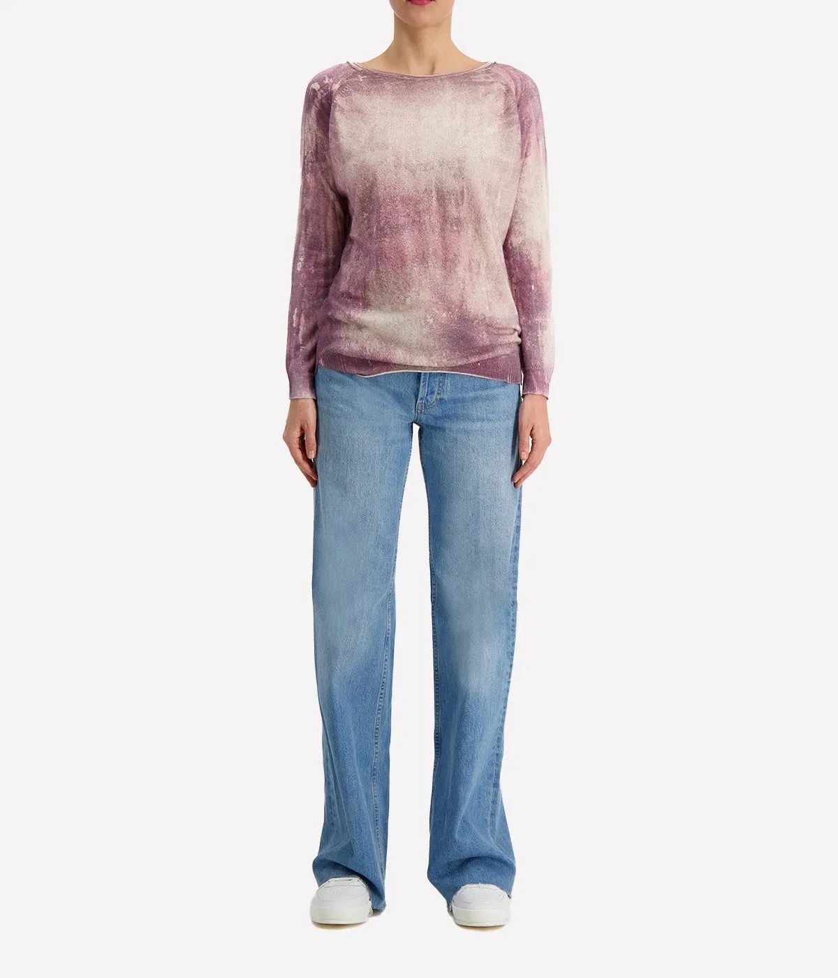 Marmo Effect Boat Neck Cashmere Pullover in Lavender