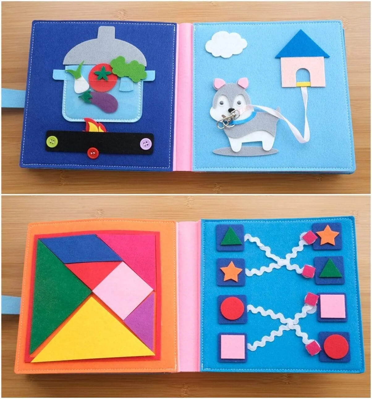 Montessori Baby Busy Toys Felt Cloth Book Early Educational Math Toy Tangram Shape Color Match Board Learning Basic Life Skill